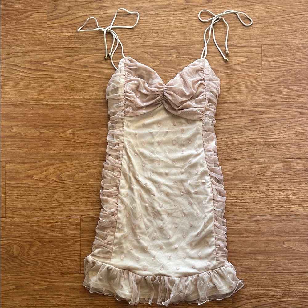 Angel Biba Pink & Nude Polka Dot Ruffled Mini Dress